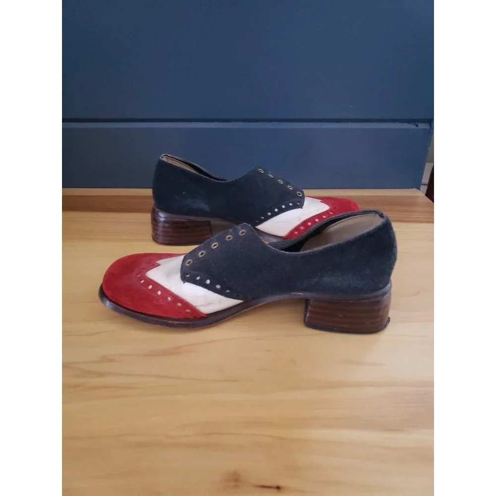 60s/70s Red, White, and Blue Suede Shoes - Picture 6 of 12